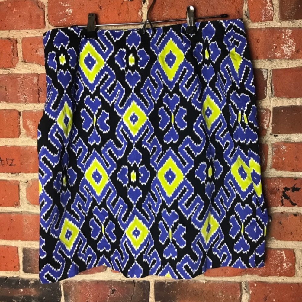 DONCASTER Geometric Blue Green Pencil Work Skirt 12